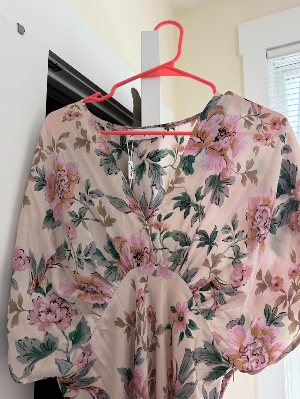Petal & Pup Floral V-Neck Puff Sleeve Top in Blush Pink and Green